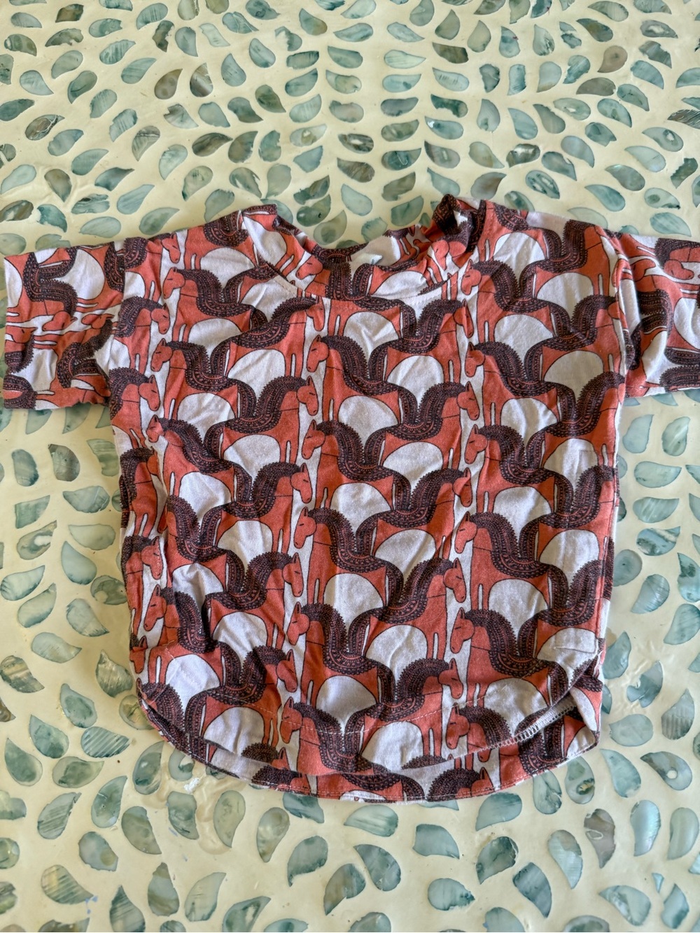 Kate Quinn Boxy Rust Horse Print Tee
